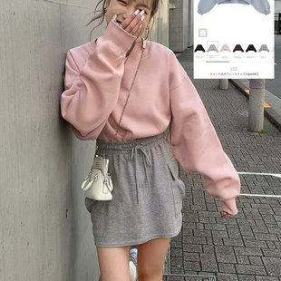 休闲上衣 宽松长袖 精品日单极简风灰色圆领短款 卫衣女H84520秋冬季