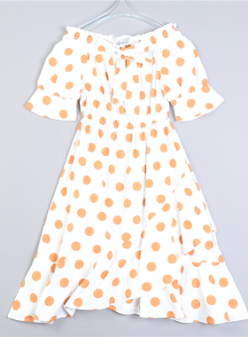清新甜美波点一字肩纯棉连衣裙723L79628法式设计感复古鱼尾裙夏