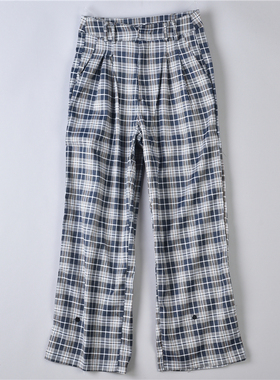 719复古高腰格纹休闲裤女71432夏秋韩版宽松显瘦两穿束腿阔腿长裤