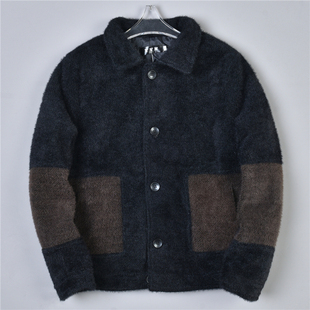 拼接色修身 毛呢大衣男女3.19L78324时尚 显瘦翻领外套 复古短款 韩版