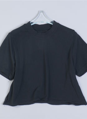 215美式女生纯棉短款黑色T恤79079宽松显瘦休闲落肩短袖春夏上衣