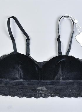 高端无钢圈蕾丝花边抹胸文胸2.11L81723性感亮面金丝绒上托内衣女