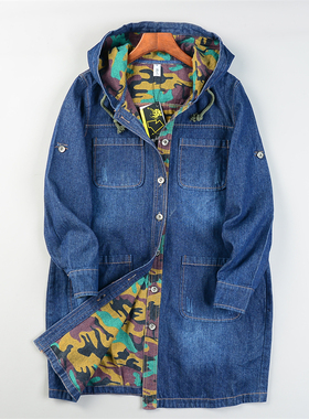 韩系连帽牛仔风衣夹克女L85793文艺松弛感直筒中长款春秋大衣外套