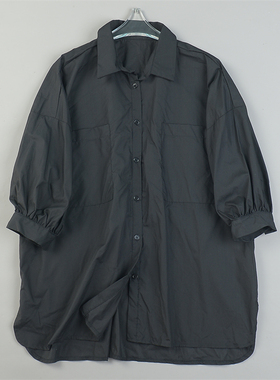 日单宽松慵懒风中长款衬衫男女L84604夏秋落肩七分袖百搭休闲上衣