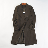 翻领纯色收腰风衣女H85395秋冬季 复古大码 修身 精品韩版 中长款 外套