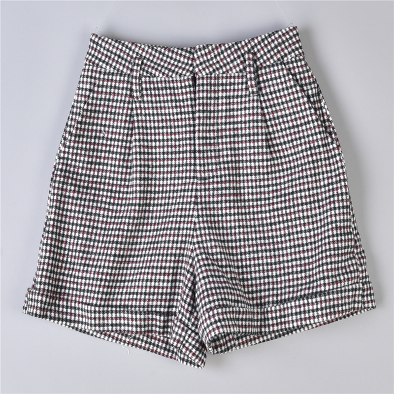 羊毛格子阔腿短裤宽松显瘦高腰女