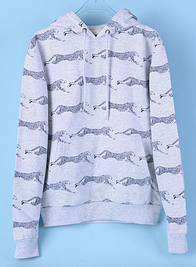 76外贸套头帽衫男女S73371春秋冬休闲袋鼠兜动物印花抓绒连帽卫衣