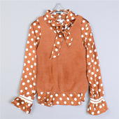 针织背心套装 523复古休闲上衣两件套L79627春秋女生波点长袖 衬衫