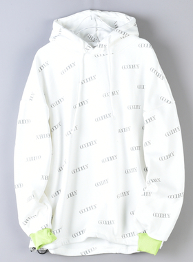 216美式潮流印花字母加绒连帽卫衣男女75551韩版宽松bf风长袖外套