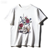 外贸印花短袖 日常街头休闲上衣 白T恤女3.17L86084舒适直筒型夏季