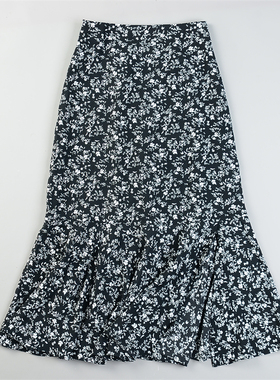 韩版精品碎花雪纺半身裙L85354高腰包臀一步长裙春夏开叉鱼尾裙子