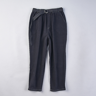 622日单水洗纯棉牛仔长裤 女78611夏秋小个子高腰带宽松显瘦哈伦裤