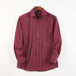H84378春秋中老年商务休闲衬衣爸爸装 衬衫 全棉竖条纹长袖 精品男士