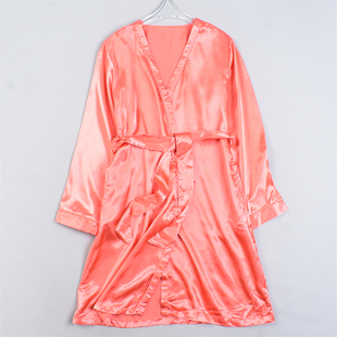 929外贸丝滑缎面睡裙女L82011夏秋交叠V领系带腰中长款家居服睡衣