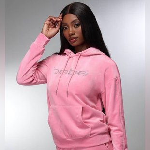 精品外贸水钻装饰丝绒连帽衫H85545秋冬新款宽松大码女装套头卫衣