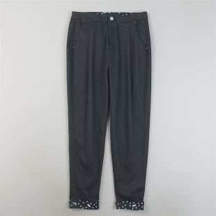 子 翻边脚减龄学生休闲长裤 精品锥形小脚裤 女11.11L85098立裁修身