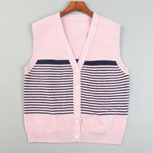 毛衣 背心马甲L85475减龄少女感秋冬宽松无袖 精品韩版 条纹针织开衫