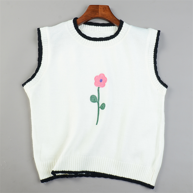 韩版小刺绣针织背心女11.18L84134甜美减龄秋冬季外穿打底衫毛衣