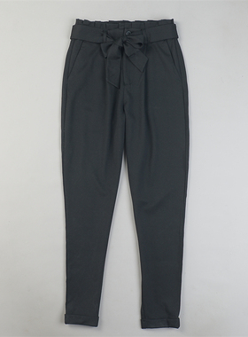 外贸精品窄腿休闲裤女L85014配裤带花苞高腰显瘦四季百搭修身长裤