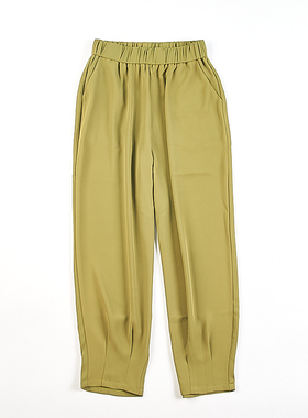 韩版纯色松紧高腰休闲裤女H83339夏秋宽松显瘦清凉垂感束脚九分裤