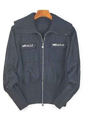 欧美风黑色双拉链羊毛针织开衫女H83469秋季显瘦长袖短外套上衣潮