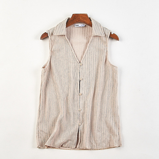 宽松显瘦背心打底衫 女H84290夏秋新款 衬衫 外贸原单翻领肌理感无袖