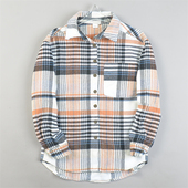 外贸精品羊毛磨绒格纹衬衫 夹克男女L85333舒适直筒秋冬季 上衣外套