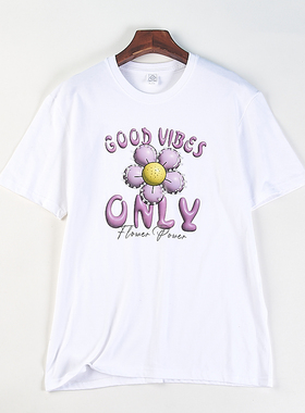 精品纯棉立体印花白色宽松短袖T恤女85347夏季亲肤舒适大码上衣潮