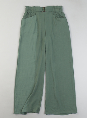 外贸大码花苞高腰阔腿裤女L85161秋季垂顺显瘦修腿型休闲拖地长裤