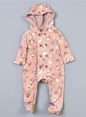 621男女新生婴幼儿短毛绒印花连体衣78152春秋宝宝爬服童装家居服