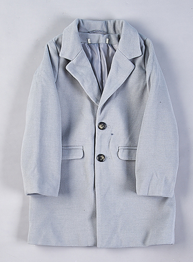 105日单浅灰色男女童装毛呢大衣77767秋冬宽松学生中长款风衣外套