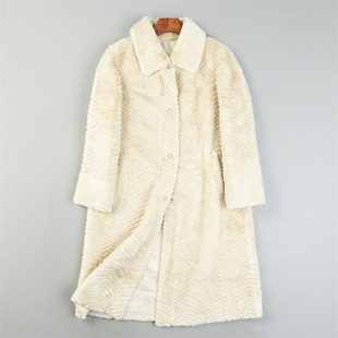 复古高端仿水貂毛人字纹中长款大衣女L85421皮毛一体外套环保皮草