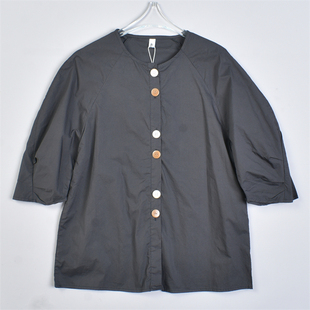 日韩休闲套头衬衫 上衣 女5.13L82747显瘦直筒夏单排大纽扣纯色半袖