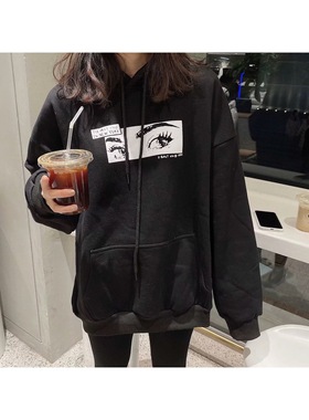 216韩版大版套头连帽卫衣男女78604春秋潮流印花宽松显瘦长袖外套