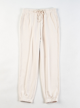 韩版纯色全棉针织直筒收口卫裤女41H82127春夏抽绳松紧腰束脚长裤