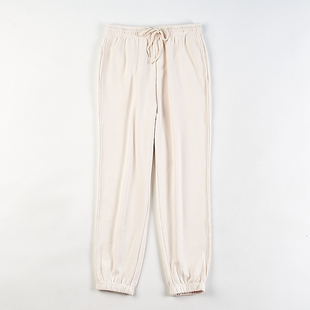 女41H82127春夏抽绳松紧腰束脚长裤 韩版 纯色全棉针织直筒收口卫裤