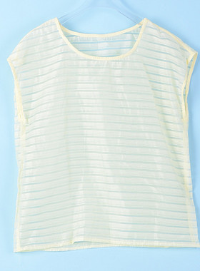 815日单微透条纹背心T恤女S76071夏宽松无袖薄款外搭时尚罩衫上衣