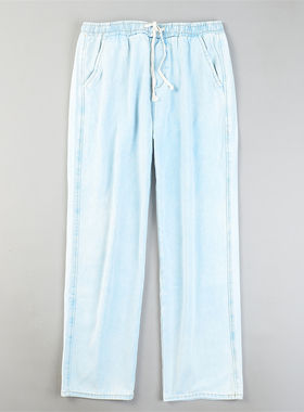 复古大码港式水洗直筒牛仔裤男女L85092显瘦显腿长弯刀休闲长裤