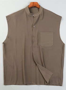 日系风潮男无袖衬衫2.10L85775宽松休闲复古文艺范春夏季休闲衬衣