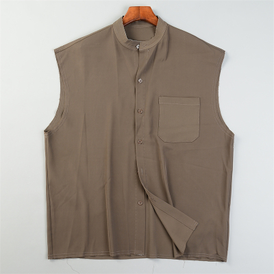 日系风潮男无袖衬衫2.10L85775宽松休闲复古文艺范春夏季休闲衬衣