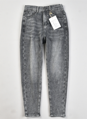 韩版纯棉灰色牛仔哈伦裤女L83407夏秋季水洗做旧休闲锥形小脚长裤