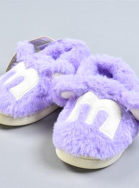 428高端仿兔毛+TPR打底儿童卡通棉拖鞋81639秋冬保暖毛绒宝宝鞋子