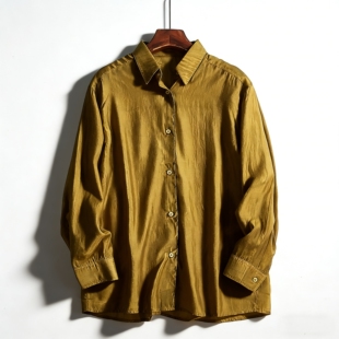 宽松翻领显瘦百搭叠穿小众衬衣 女H84144春夏季 高级感光泽长袖 衬衫