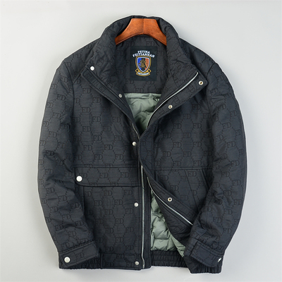 男士刺绣纹立领羽绒服外套L85840秋冬时尚都市风轻薄款白鸭绒夹克