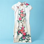 连衣裙 印花短袖 426复古中国风旗袍女70482改良修身 开叉网红夏薄款