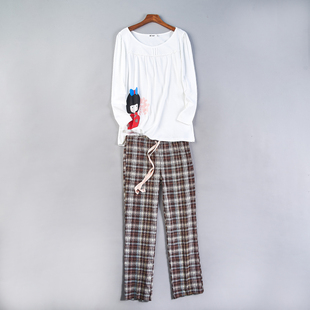 长裤 睡衣 女H79762春秋圆领长袖 330高品质全棉印花家居服两件套装