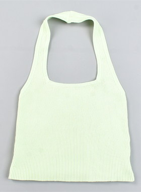 韩版新品挂脖美背小吊带女L83062清甜果绿色夏季辣妹修身针织背心