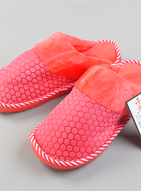 精品格纹加绒棉拖鞋女11.4L82560保暖毛窝窝秋冬季居家地板拖鞋子