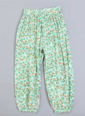 210高档女童人棉碎花防蚊裤80228韩版夏季透气小清新束脚灯笼长裤