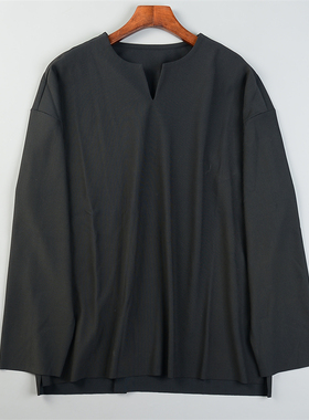 精品男装长袖T恤1.27L85734复古文艺圆开领春夏季休闲松弛感上衣